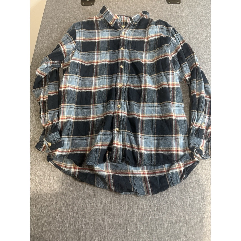Red Head Navy Red Plaid Flannel Shirt Button Up Shirt Collared Men L